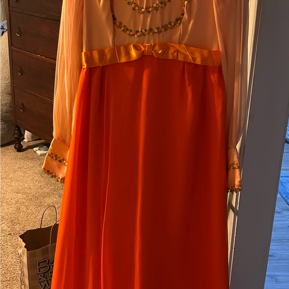 Elegant Orange and Cream Dress with Beaded Details